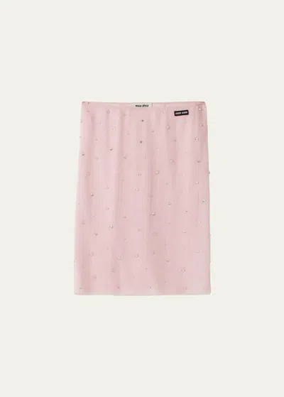 Miu Miu Crystal Chiffon Knee-length Skirt In Pink