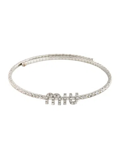 Pre-owned Miu Miu Crystal Choker Necklace, 14" In Multicolor