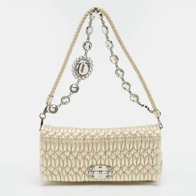 Pre-owned Miu Miu Crystal Cloqué Gold Matelassé Leather Clutch Bag