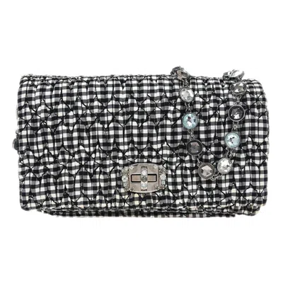 Pre-owned Miu Miu Crystal Clutch Matelasse Gingham Print Canvas Black Canvas Clutche & Pouche Bag ()