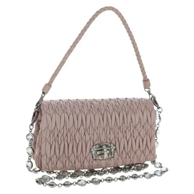 Pre-owned Miu Miu Crystal Clutch Matelasse Leather Pink Leather Clutche & Pouche Bag ()
