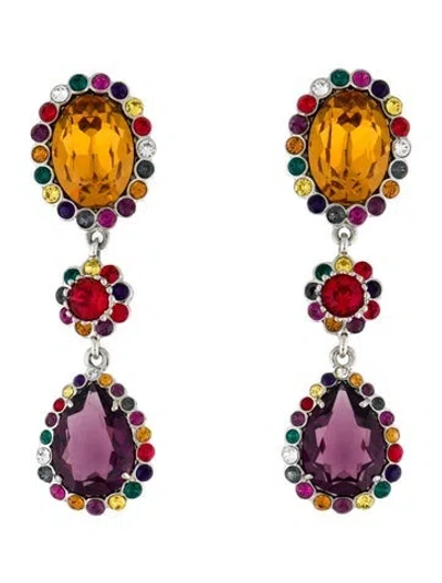 Pre-owned Miu Miu Crystal Drop Clip-on Earrings In Multi