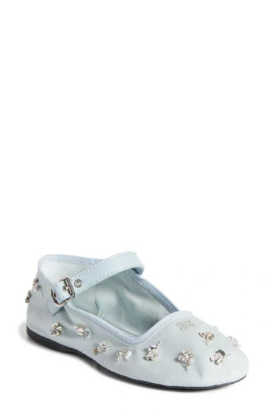 Miu Miu Crystal Embellished Canvas Mary Jane Ballet Flat In Animal Print