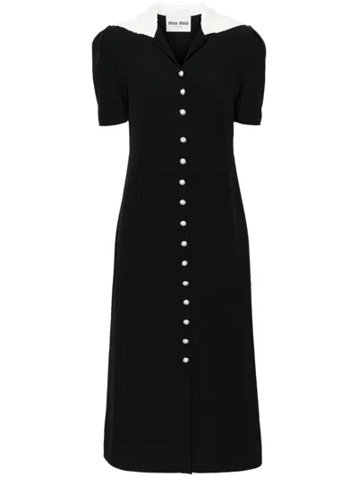 Miu Miu Crystal-embellished Crepe Flared Dress In Black