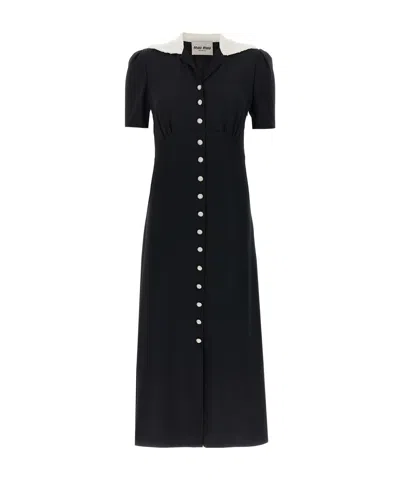 MIU MIU MIU MIU EMBELLISHED SHORT-SLEEVED FLARED DRESS