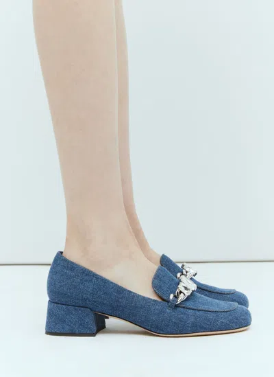 Miu Miu Crystal Embellished Denim Pumps In Blue