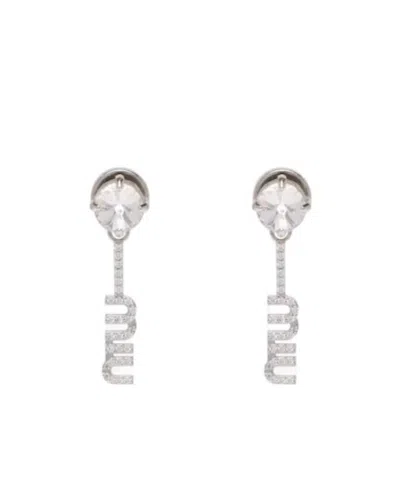 Miu Miu Crystal-embellished Drop Earrings In White