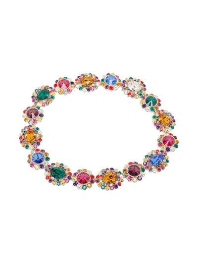 Pre-owned Miu Miu Crystal-embellished Flower-motif Necklace In Blue
