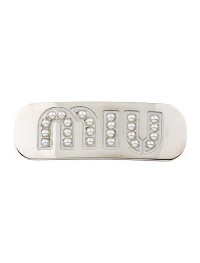 Pre-owned Miu Miu Crystal Embellished Hair Clip In Silver