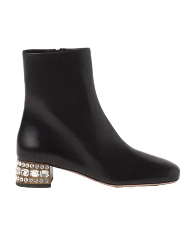 Miu Miu Crystal-embellished Leather Boots In Black