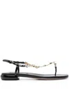 Miu Miu Vernice Crystal Chain Thong Sandals In Schwarz
