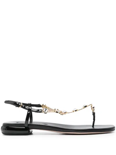 MIU MIU CRYSTAL-EMBELLISHED LEATHER SANDALS