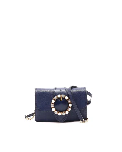 Miu Miu Crystal Embellished Madras Bag In Blue