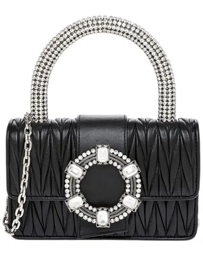 Miu Miu Crystal-embellished Matelasse Leather Top Handle Bag In Black