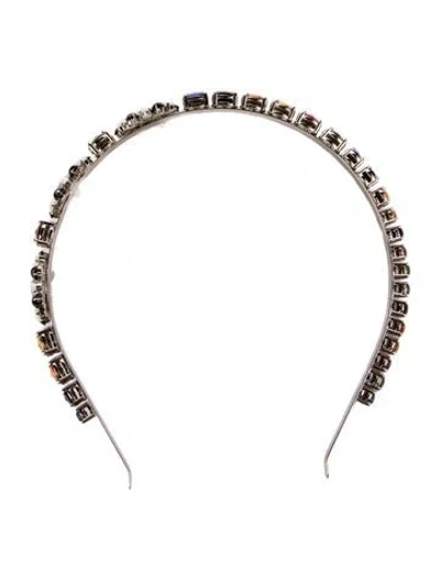 Pre-owned Miu Miu Crystal Embellished Petal Headband In Silver