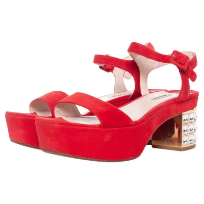 Pre-owned Miu Miu , Crystal Embellished Platform Sandals In Red