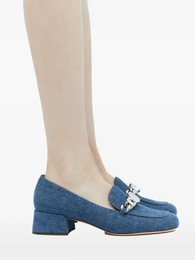 Miu Miu Women Crystal Embellished Denim Pumps In Blue