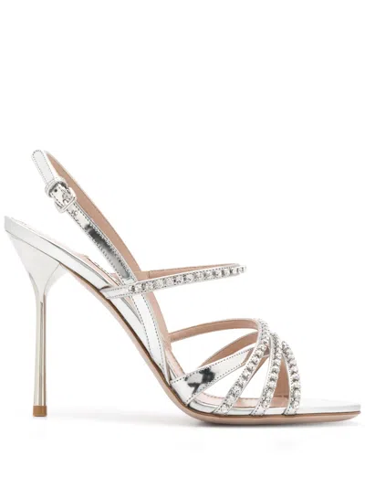 Miu Miu Crystal-embellished Sandals In 银色