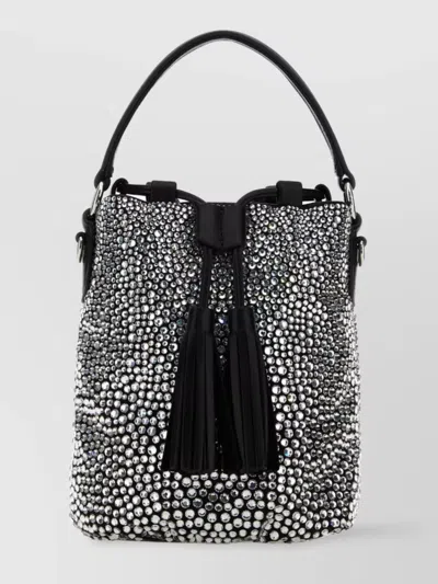 Miu Miu Crystal-embellished Satin Bucket Bag In Black