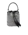 Miu Miu Silver Crystal-embellished Satin Bucket Bag In Black