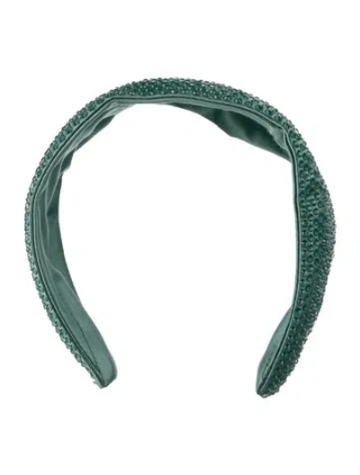 Pre-owned Miu Miu Crystal Embellished Satin Headband In Green