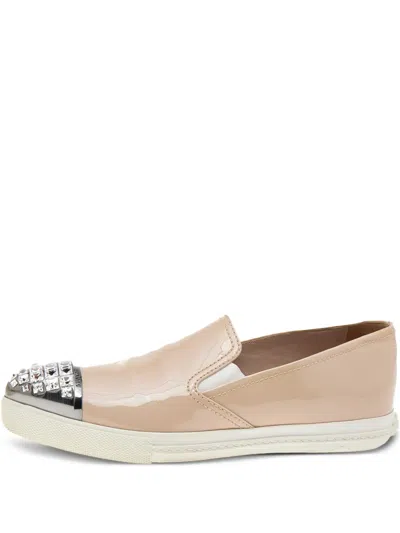 Pre-owned Miu Miu Crystal-embellished Slip-on Sneakers