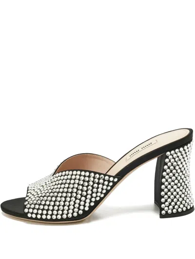 Pre-owned Miu Miu Crystal-embellishment Sandals In Black