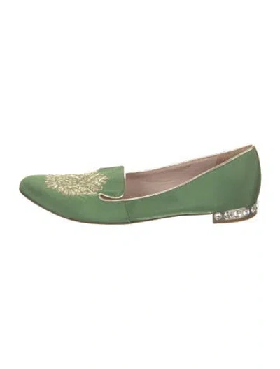 Pre-owned Miu Miu Crystal Embellishments Loafers In Green