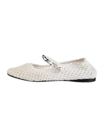 Pre-owned Miu Miu Crystal Embellishments Mary Jane Flats In White