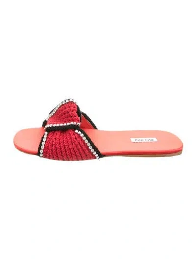 Pre-owned Miu Miu Crystal Embellishments Slides In Red