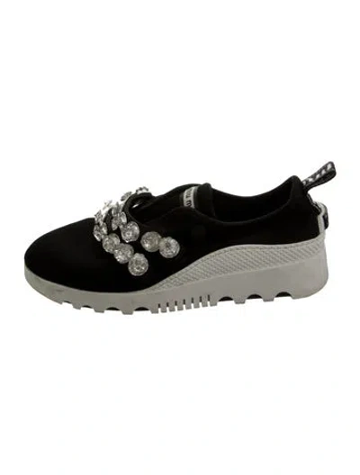 Pre-owned Miu Miu Crystal Embellishments Sneakers In Black/white