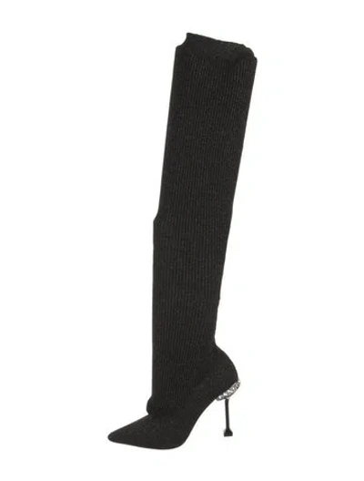 Pre-owned Miu Miu Crystal Embellishments Sock Boots In Black