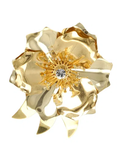 Miu Miu Crystal Flower Brooch In Gold