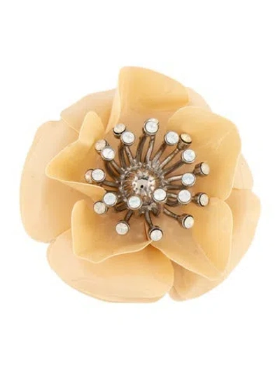 Pre-owned Miu Miu Crystal Flower Pin Brooch In Neutrals