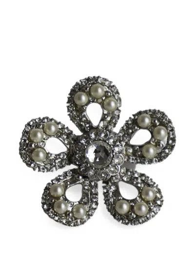 Pre-owned Miu Miu Crystal Flower Ring In Silver