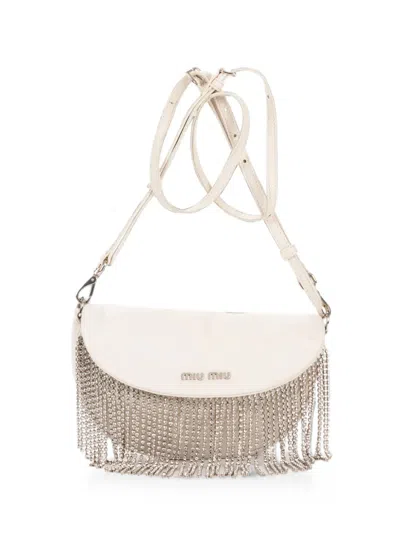 Pre-owned Miu Miu Crystal Fringed Cross Body Bag In Neutral