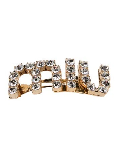 Pre-owned Miu Miu Crystal Hair Clip In Gold