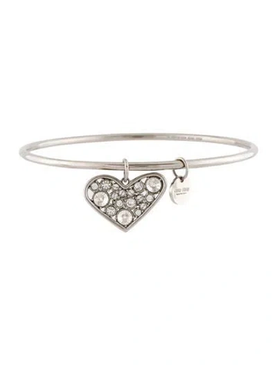 Pre-owned Miu Miu Crystal Heart Charm Bangle Bracelet, 8" In Transparent