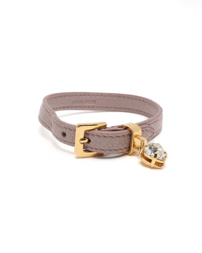 Pre-owned Miu Miu Crystal Heart Charm Leather Bracelet In Pink