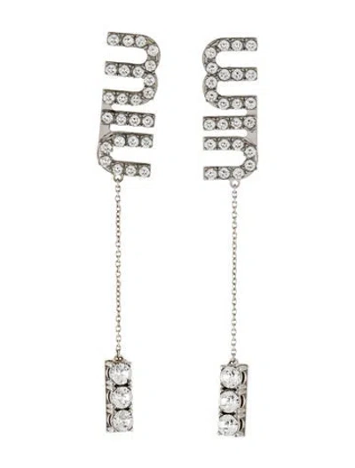 Pre-owned Miu Miu Crystal Logo Drop Earrings In Multicolor