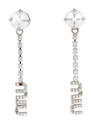 Pre-owned Miu Miu Crystal Logo Drop Earrings In Multicolor