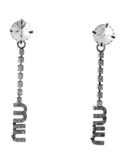 Pre-owned Miu Miu Crystal Logo Drop Earrings In Transparent