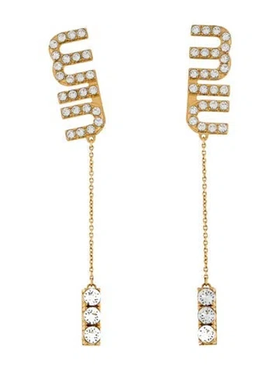Pre-owned Miu Miu Crystal Logo Embellished Drop Earrings In Multi
