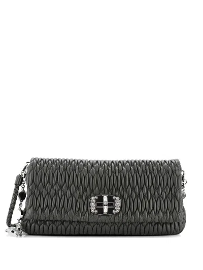 Pre-owned Miu Miu Crystal Matelasse Leather Medium Clutch Bag In Green