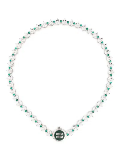 Miu Miu Crystal Necklace In Silver