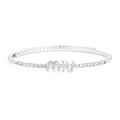 Miu Miu Crystal Sparkle Statement Necklace In Silver