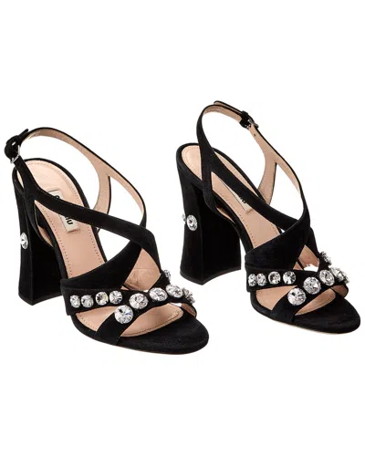 Miu Miu Crystal Suede Sandal (authentic ) In Black