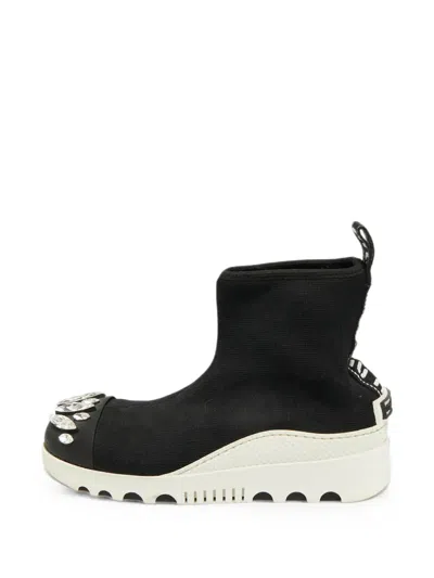 Pre-owned Miu Miu Crystal-detail High-top Sneakers In Black