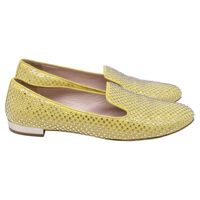 Miu Miu Crystal-embellished Ballet Flats In Yellow Patent Leather