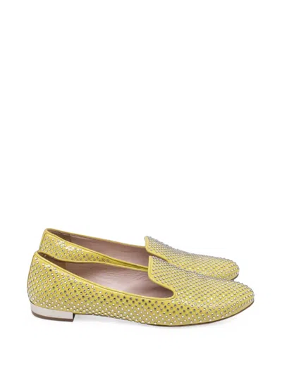 Pre-owned Miu Miu Crystal-embellished Ballet Flats In Yellow
